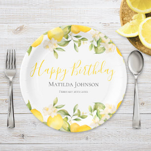 Zesty Lemons Fun Yellow Birthday Party Paper Plate