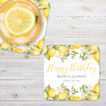 Zesty Lemons Fun Yellow Birthday Party Square Paper Coaster<br><div class="desc">Zesty Lemons Fun Yellow Birthday Party Napkins. Ignite your celebration with our Zesty Lemon Adult Milestone Birthday Party theme! Bursting with energy and vibrancy, this lively design sets the stage for a fun-filled gathering. From the spirited hues of yellow to the playful accents, every detail exudes joy and excitement, this...</div>