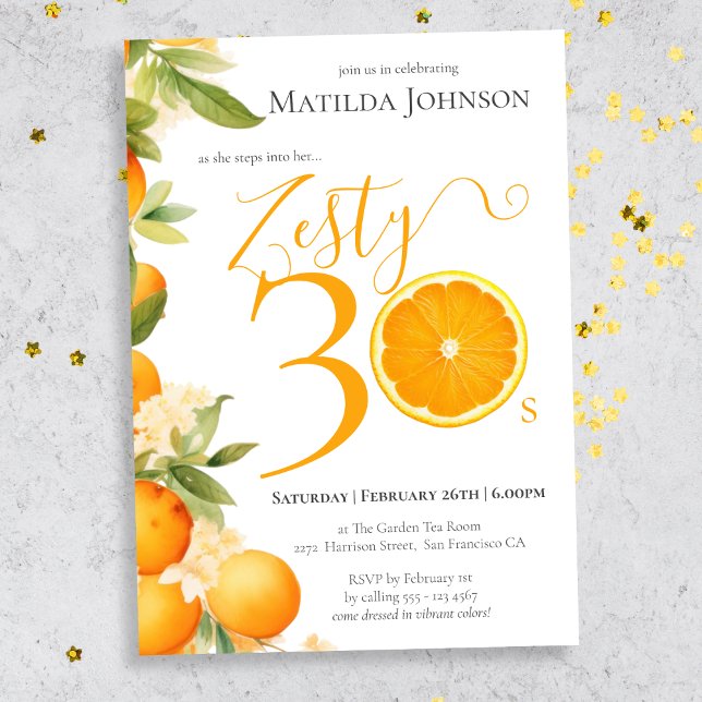 Zesty Orange Fun 30th Birthday Party Invitation (Mockup View)