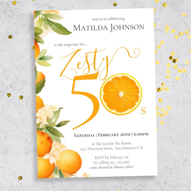 Zesty Orange Fun 50th Birthday Party Invitation (Mockup View)