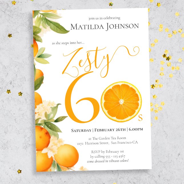 Zesty Orange Fun 60th Birthday Party Invitation (Mockup View)