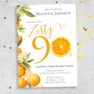 Zesty Orange Fun 90th Birthday Party Invitation