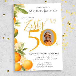 Zesty Orange Photo 50th Birthday Party Invitation
