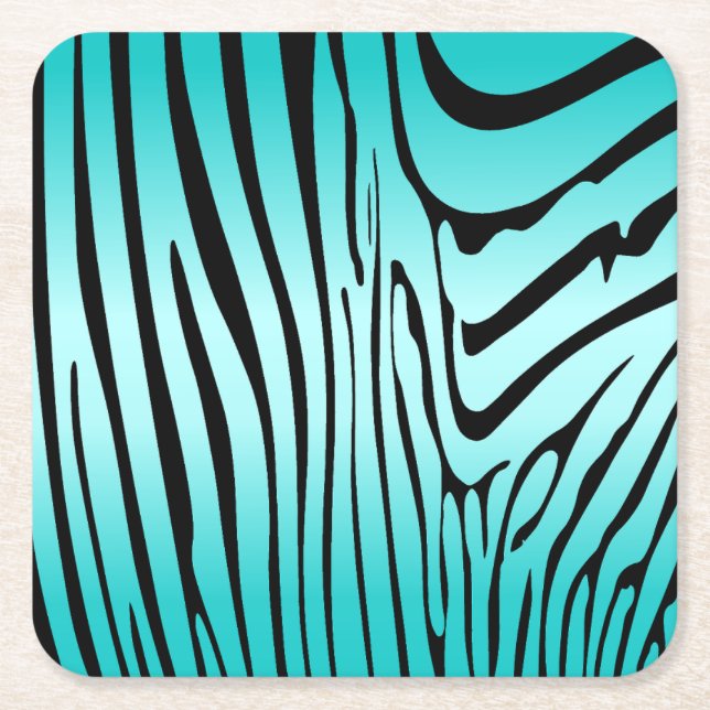 Zesty Zebra Cyan Square Paper Coaster (Front)