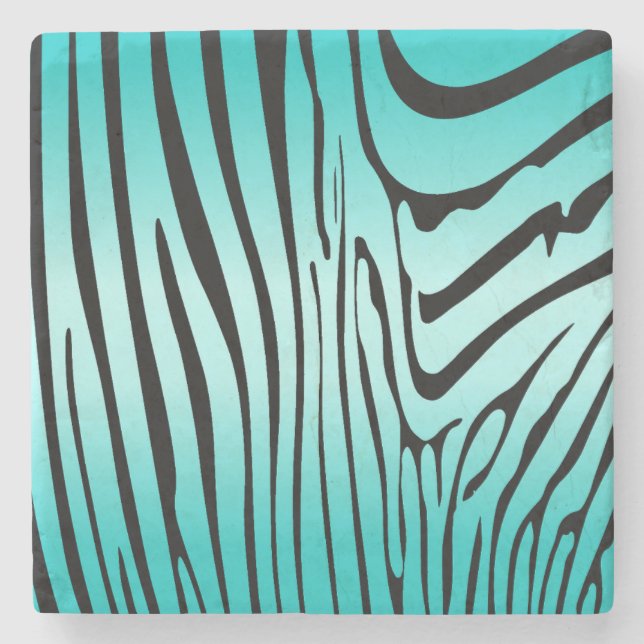 Zesty Zebra Cyan Stone Coaster (Front)