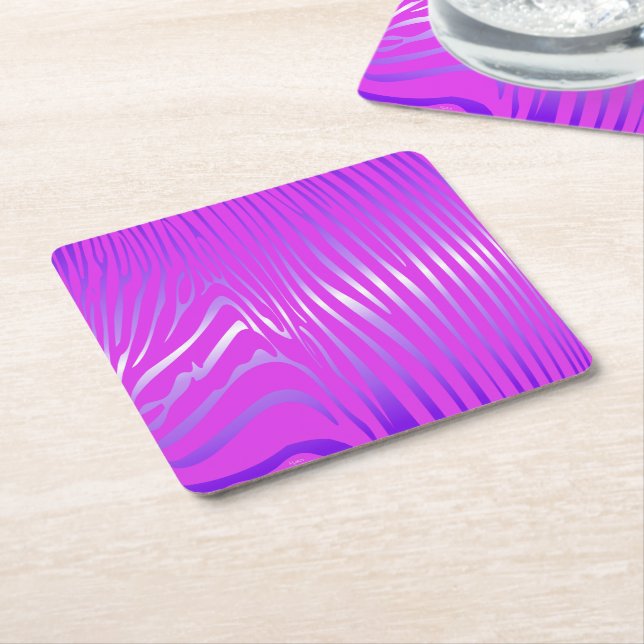 Zesty Zebra Pink Square Paper Coaster (Angled)