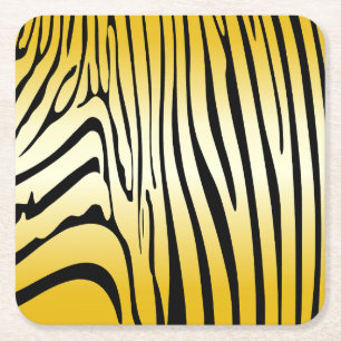 Zesty Zebra Yellow Square Paper Coaster