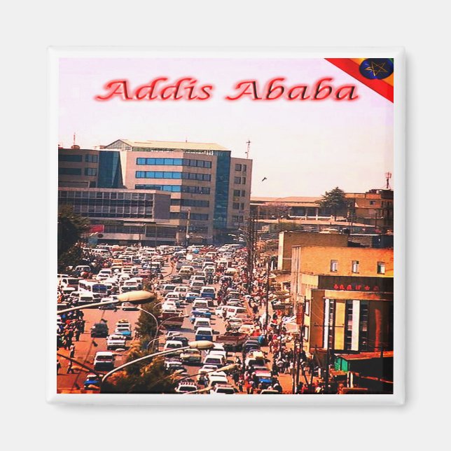 zET006 ADDIS ABEBA, Bustling Centre, Fridge Magnet (Front)