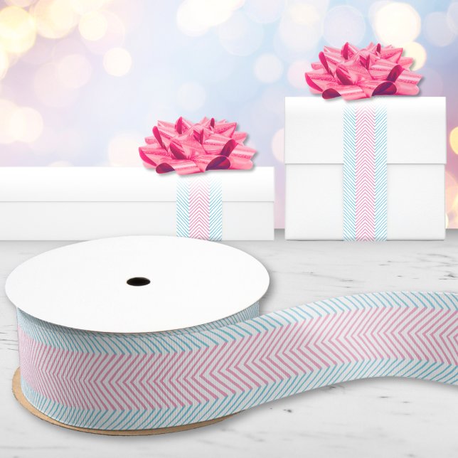 Zeta Chevron Stripe in Pink and Aqua Grosgrain Ribbon (Creator Uploaded)