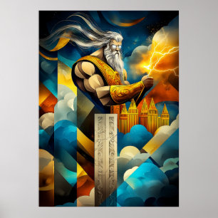 Zeus - Cubist Minimalist Legend - King of the Gods Poster
