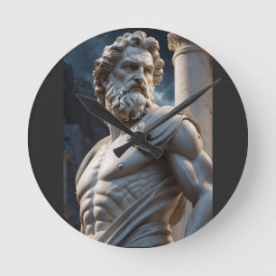 Zeus Greek God Statue Round Clock