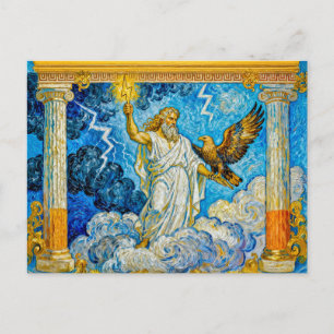 Zeus with Eagle and Lightning in Temple Gate Among Postcard