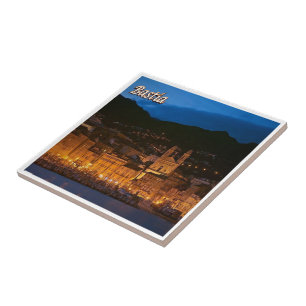 zFR110 BASTIA Harbour by Night, Corsica, Ceramic Tile