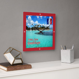 zGP009 SAINTE ANNE BEACH, Guadeloupe, Square Wall Clock