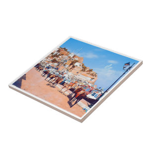 zGR004 HYDRA - mules at the port - Greece -  Ceramic Tile