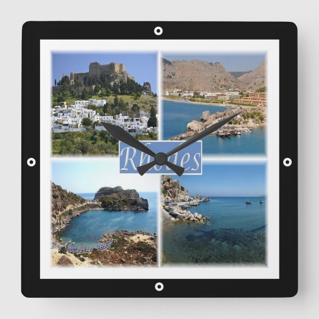 zGR025 RHODES, Greece, Europe, Square Wall Clock (Front)