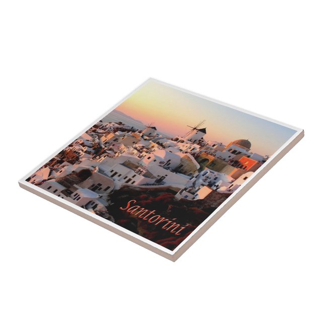 zGR077 SANTORINI Oia Sunset, Greece, Ceramic Tile (Side)