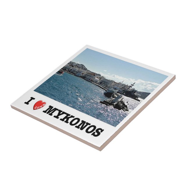 zGR100 MYKONOS I Love, Old Port, Greece, Ceramic Tile (Side)