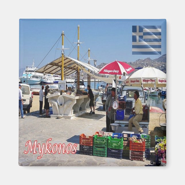 zGR102  MYKONOS, Port Market, Greece, Fridge Magnet (Front)