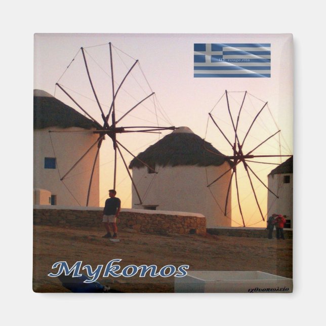 zGR110 MYKONOS, Windmills, Greece, Fridge Magnet (Front)