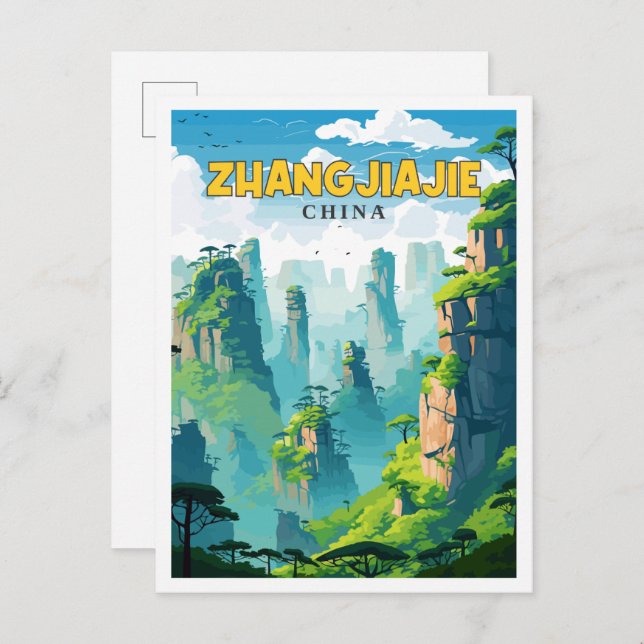 Zhangjiajie China vintage travel illustration Postcard (Front/Back)