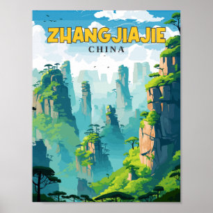 Zhangjiajie China vintage travel illustration Poster