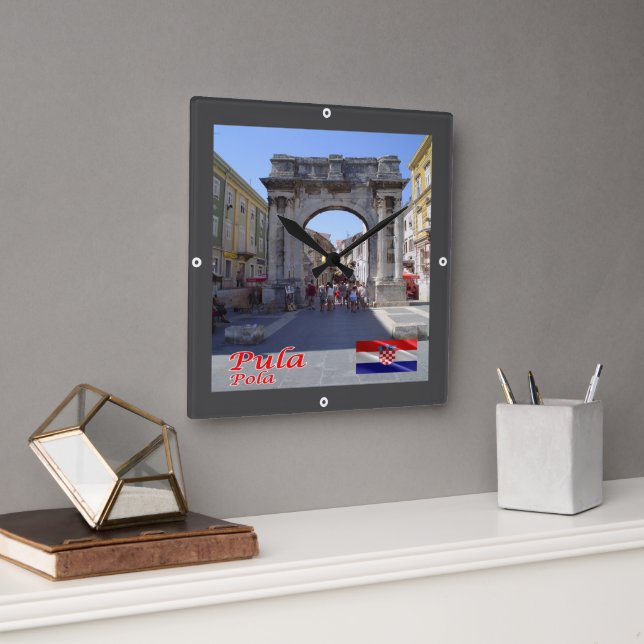 zHR008 PULA, Croatia, Square Wall Clock (Office)
