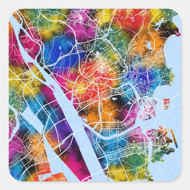 Zhuhai China City Map Square Sticker (Front)