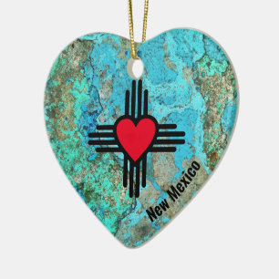 Zia Heart Add Name New Mexico Christmas Tree Gift Ceramic Ornament