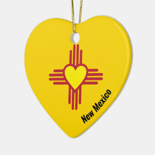 Zia Heart Add Name New Mexico Christmas Tree Gift Ceramic Ornament