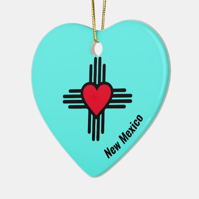 Zia Heart Add Name New Mexico Christmas Tree Gift Ceramic Ornament (Left)