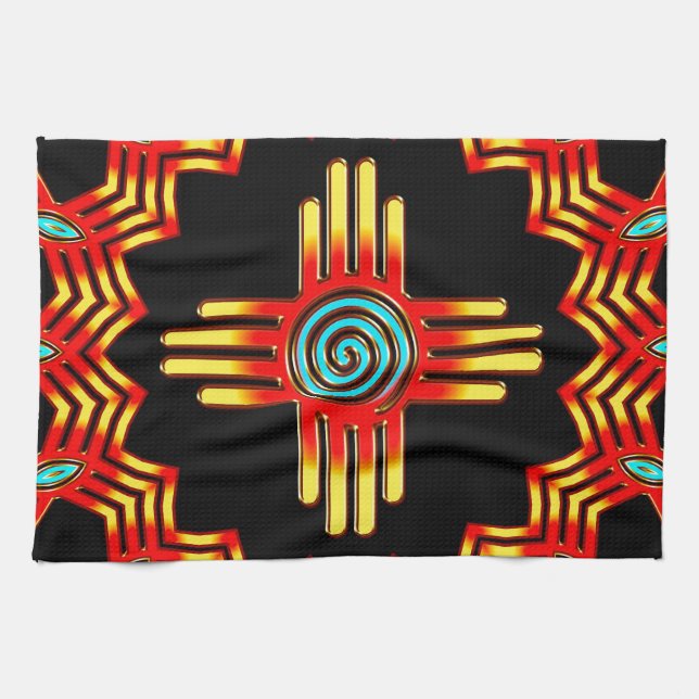 Zia Sonne - Zia Pueblo - New Mexico Tea Towel (Horizontal)