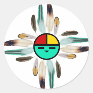 Zia Sun God with Feathers Classic Round Sticker