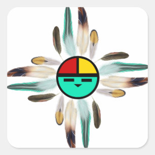 Zia Sun God with Feathers Square Sticker