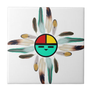 Zia Sun God with Feathers Tile