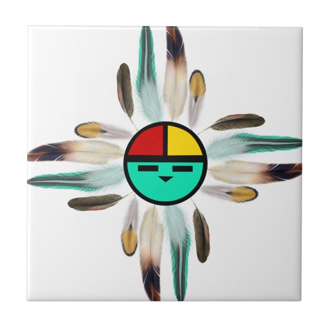Zia Sun God with Feathers Tile (Front)