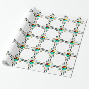 Zia Sun God with Feathers Wrapping Paper
