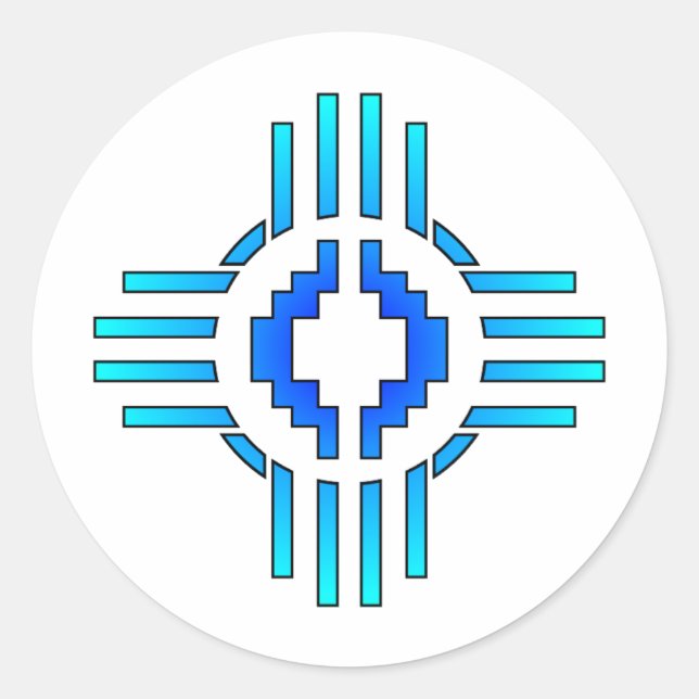 Zia Sun Sign Blue Classic Round Sticker (Front)