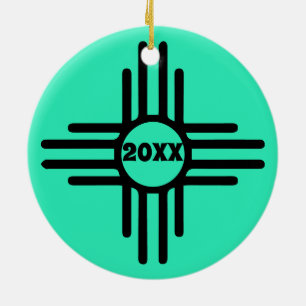 Zia Symbol Add Christmas Tree Turquoise Holiday Ceramic Ornament
