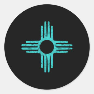 Zia Symbol New Mexico Turquoise Classic Round Sticker