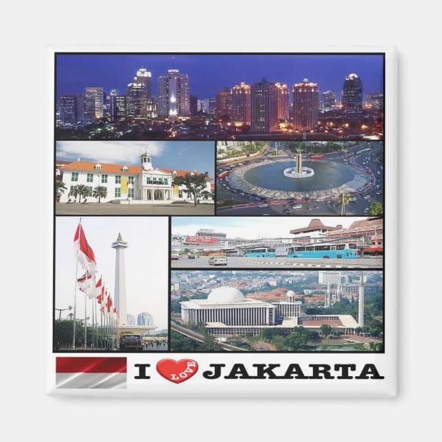 zID017 i love JAKAR collage, Indonesia, Fridge Magnet (Front)