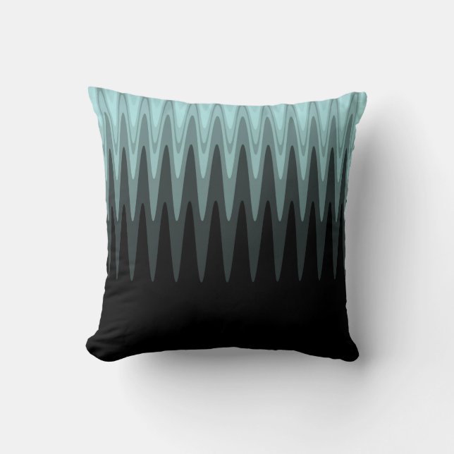 Zig Zag Black Teal Grey Pattern Cushion (Front)