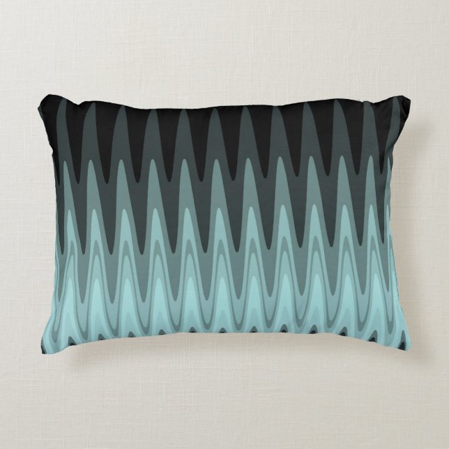 Zig Zag Black Teal Grey Pattern Decorative Cushion (Front)
