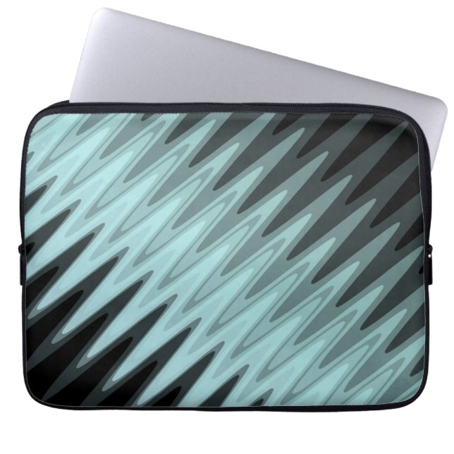 Zig Zag Black Teal Grey Pattern Laptop Sleeve (Front)