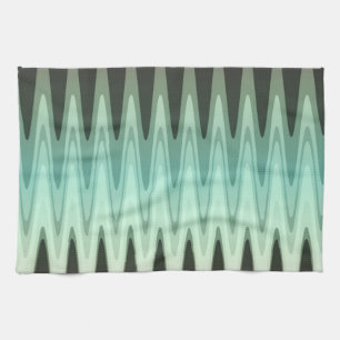 Zig Zag Black Teal Grey Pattern Tea Towel