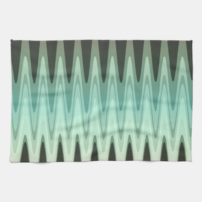 Zig Zag Black Teal Grey Pattern Tea Towel (Horizontal)