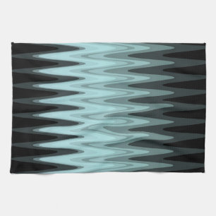Zig Zag Black Teal Grey Pattern Tea Towel