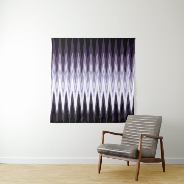 Zig Zag Black White Grey Dark Purple Beige Pattern Tapestry (In Situ)