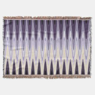 Zig Zag Black White Grey Dark Purple Beige Pattern Throw Blanket