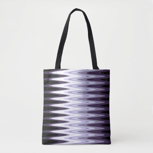 Zig Zag Black White Grey Dark Purple Beige Pattern Tote Bag (Front)